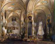 Hau Edward Petrovich Interiors of the Winter Palace. The Drawing Room in Rococo II Style with Cupids - Hermitage